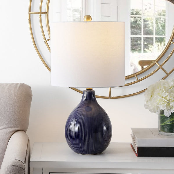 Safavieh CALRUS, 22 Inch Glossy Blue Ceramic Table Lamp - Timeless Design for Stylish Home Illumination TBL4385A