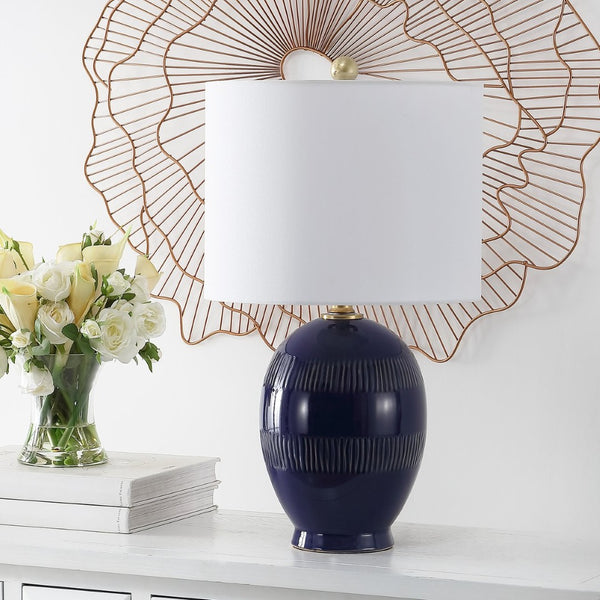 Safavieh LINEY, 23-Inch Blue Ceramic Table Lamp - Stylish Accent for Modern Interiors with Ambient Lighting TBL4395A