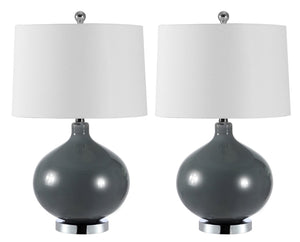 Safavieh MASERA, Elegant Grey Glass Table Lamp Set of 2 with USB Ports for Home Lighting & Charging Needs TBL4400A-SET2