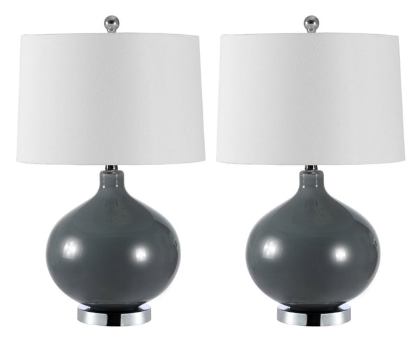 Safavieh MASERA, Elegant Grey Glass Table Lamp Set of 2 with USB Ports for Home Lighting & Charging Needs TBL4400A-SET2