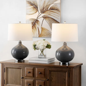 Safavieh MASERA, Elegant Grey Glass Table Lamp Set of 2 with USB Ports for Home Lighting & Charging Needs TBL4400A-SET2