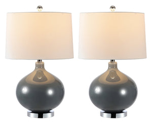Safavieh MASERA, Elegant Grey Glass Table Lamp Set of 2 with USB Ports for Home Lighting & Charging Needs TBL4400A-SET2