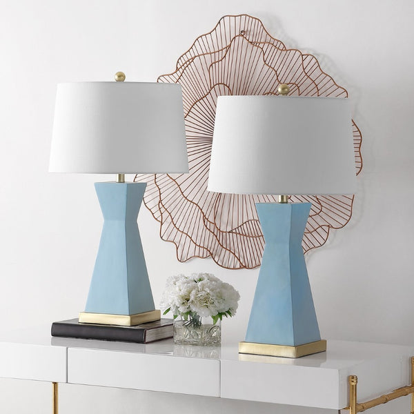 Safavieh ONDER, Elegant Resin Table Lamp Set of 2 - Modern Design for Living Room, Bedroom, or Office Use Robins Egg Blue TBL4406A-SET2
