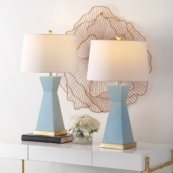 Safavieh ONDER, Elegant Resin Table Lamp Set of 2 - Modern Design for Living Room, Bedroom, or Office Use Robins Egg Blue TBL4406A-SET2