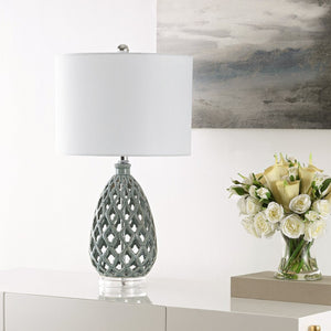 Safavieh QUIN, Elegant 25-Inch Grey Ceramic and Iron Table Lamp Set of 2 for Modern Home Décor Accent Lighting TBL4407A-SET2