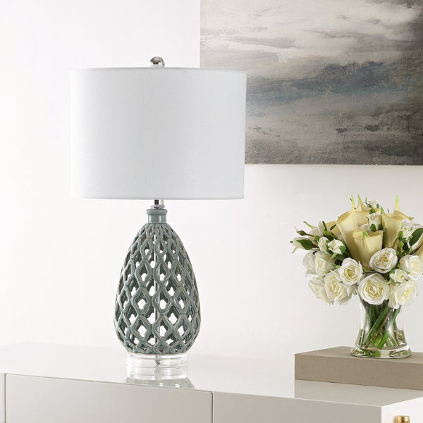 Safavieh QUIN, Elegant 25-Inch Grey Ceramic and Iron Table Lamp Set of 2 for Modern Home Décor Accent Lighting TBL4407A-SET2