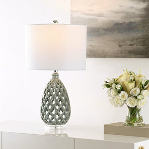 Safavieh QUIN, Elegant 25-Inch Grey Ceramic and Iron Table Lamp Set of 2 for Modern Home Décor Accent Lighting TBL4407A-SET2
