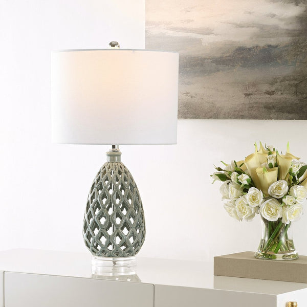 Safavieh QUIN, Elegant 25-Inch Grey Ceramic and Iron Table Lamp Set of 2 for Modern Home Décor Accent Lighting TBL4407A-SET2