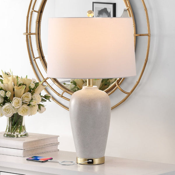 Safavieh KLINE, Elegant 26-Inch Grey Resin Table Lamp with USB Port for Modern Ambiance and Functionality TBL4408A