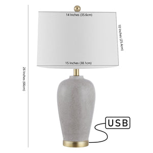 Safavieh KLINE, Elegant 26-Inch Grey Resin Table Lamp with USB Port for Modern Ambiance and Functionality TBL4408A