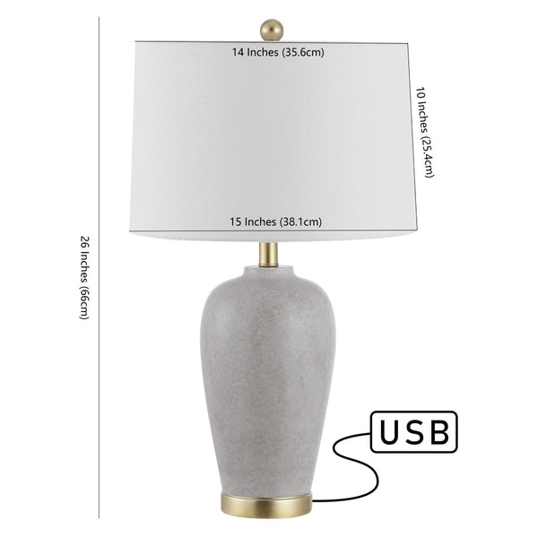 Safavieh KLINE, Elegant 26-Inch Grey Resin Table Lamp with USB Port for Modern Ambiance and Functionality TBL4408A