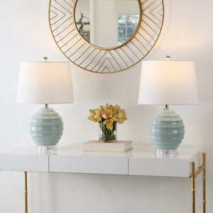 Safavieh WEMBLI, Set of 2 Robin's Egg Blue Ceramic Table Lamps, 22.5 Inch, Perfect for Modern & Classic Decor TBL4411A-SET2