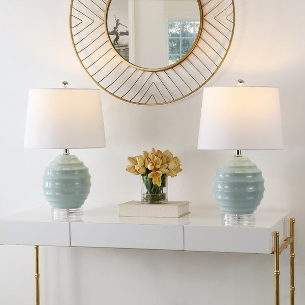 Safavieh WEMBLI, Set of 2 Robin's Egg Blue Ceramic Table Lamps, 22.5 Inch, Perfect for Modern & Classic Decor TBL4411A-SET2