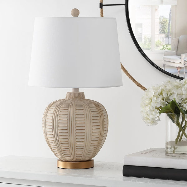 Safavieh MARRLA, 23.5-Inch Cream Resin Table Lamp with USB Port - Elegant Lighting for Home & Office Use TBL4424A