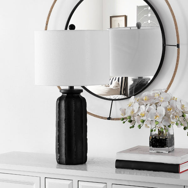 Safavieh CANDRI, 26-Inch Matte Black Resin Table Lamp - Modern Sculptural Design for Warm Ambient Lighting TBL4427A