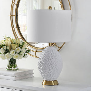 Safavieh KIMLI, Elegant 24.5 Inch Table Lamp with White Shade & Brass Accents for Cozy Home Ambiance TBL4430A