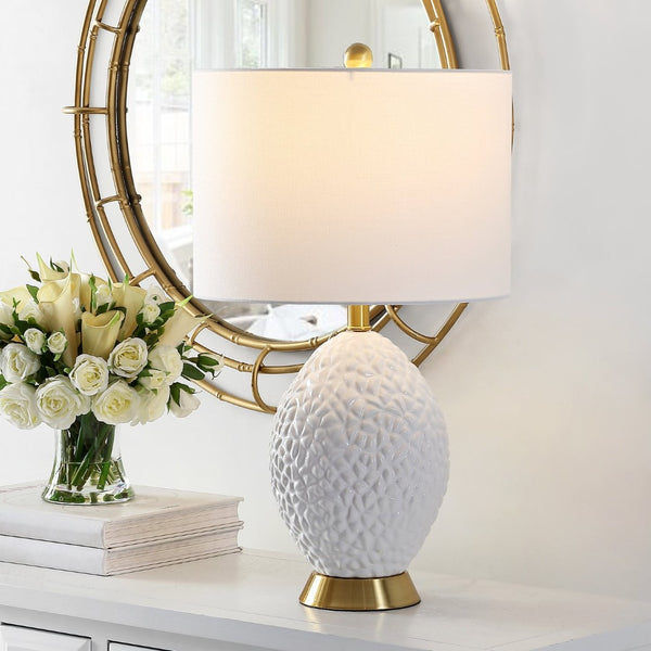 Safavieh KIMLI, Elegant 24.5 Inch Table Lamp with White Shade & Brass Accents for Cozy Home Ambiance TBL4430A