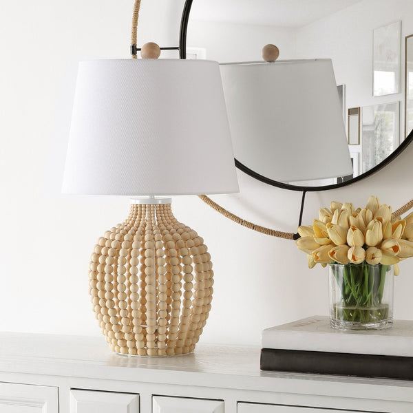 Safavieh REWLI, 23.5-Inch Wood & Iron Table Lamp with Textured Beaded Design for Cozy Ambiance & Style TBL4434A