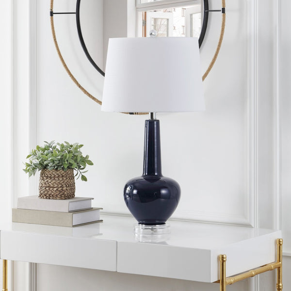 Safavieh SELMI, 28-Inch Navy Glass and Iron Table Lamp – Stylish Home Lighting for Living Rooms and Offices TBL4440A