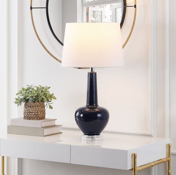 Safavieh SELMI, 28-Inch Navy Glass and Iron Table Lamp – Stylish Home Lighting for Living Rooms and Offices TBL4440A