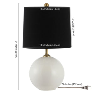Safavieh RELTA, 24-Inch Modern Table Lamp with White Glass Base & Black Shade for Stylish Home Decor Lighting TBL4441A