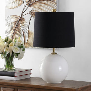 Safavieh RELTA, 24-Inch Modern Table Lamp with White Glass Base & Black Shade for Stylish Home Decor Lighting TBL4441A