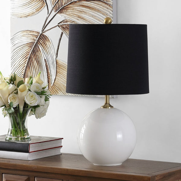 Safavieh RELTA, 24-Inch Modern Table Lamp with White Glass Base & Black Shade for Stylish Home Decor Lighting TBL4441A