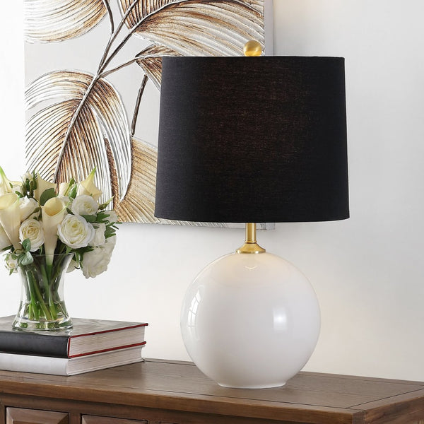 Safavieh RELTA, 24-Inch Modern Table Lamp with White Glass Base & Black Shade for Stylish Home Decor Lighting TBL4441A