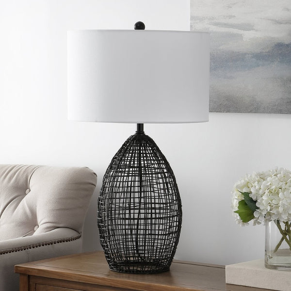 Safavieh EDREN, 30-Inch Modern Black Rattan Table Lamp for Warm Ambiance in Living Rooms & Bedrooms TBL4442A