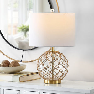 Safavieh GREMELI, Elegant 22-Inch Glass Table Lamp Set of 2 with Natural Rope Accents for Cozy Interiors TBL4450A-SET2