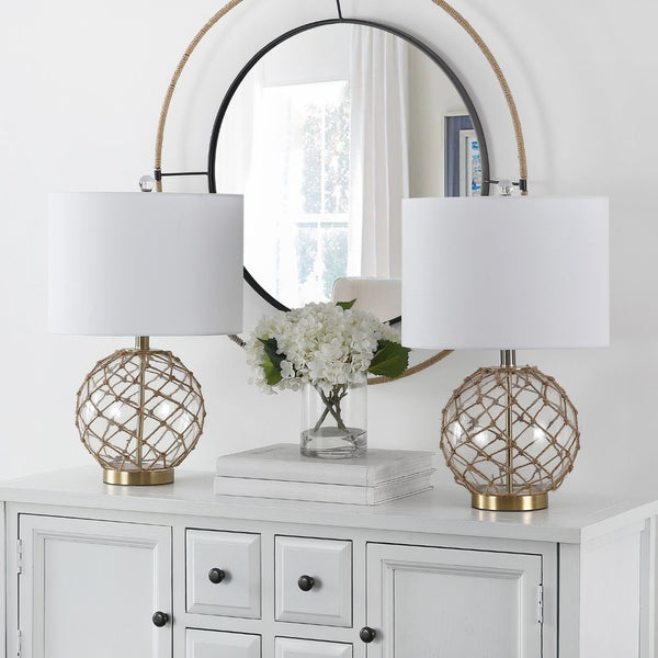Safavieh GREMELI, Elegant 22-Inch Glass Table Lamp Set of 2 with Natural Rope Accents for Cozy Interiors TBL4450A-SET2