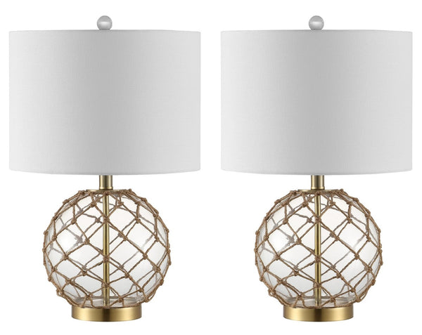 Safavieh GREMELI, Elegant 22-Inch Glass Table Lamp Set of 2 with Natural Rope Accents for Cozy Interiors TBL4450A-SET2