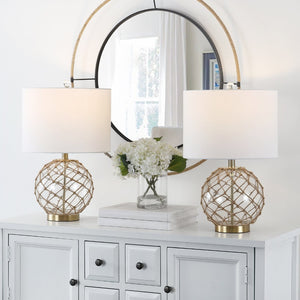 Safavieh GREMELI, Elegant 22-Inch Glass Table Lamp Set of 2 with Natural Rope Accents for Cozy Interiors TBL4450A-SET2