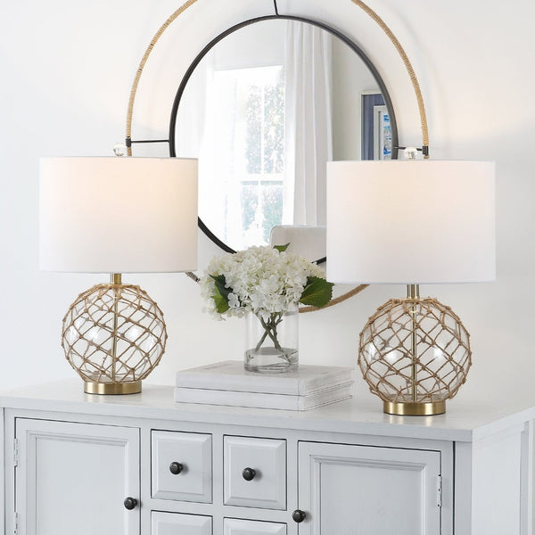 Safavieh GREMELI, Elegant 22-Inch Glass Table Lamp Set of 2 with Natural Rope Accents for Cozy Interiors TBL4450A-SET2