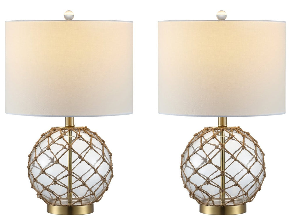 Safavieh GREMELI, Elegant 22-Inch Glass Table Lamp Set of 2 with Natural Rope Accents for Cozy Interiors TBL4450A-SET2
