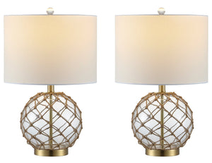 Safavieh GREMELI, Elegant 22-Inch Glass Table Lamp Set of 2 with Natural Rope Accents for Cozy Interiors TBL4450A-SET2