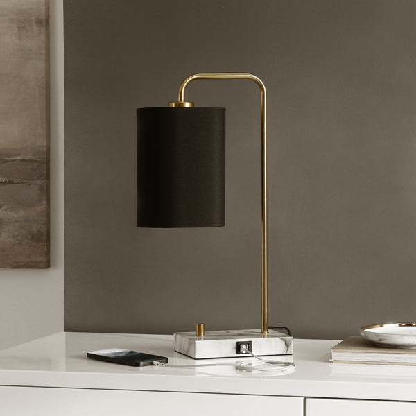 Safavieh Nevana, 20 Inch, Brass/White. Iron Table Lamp W/ Usb Port Brass Gold / White TBL4463A-U