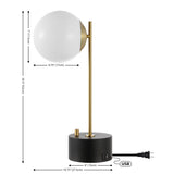 Safavieh Ryu, 18 Inch, Brass/Black, Glass/Iron Table Lamp W/ Usb Port Black / Brass Gold TBL4464A-U