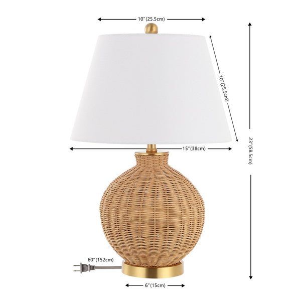 Safavieh NOBUO, 23-Inch Natural Rattan & Brass Table Lamp – Stylish Accent Light for Cozy Spaces & Decor TBL4466A