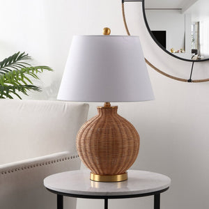 Safavieh NOBUO, 23-Inch Natural Rattan & Brass Table Lamp – Stylish Accent Light for Cozy Spaces & Decor TBL4466A