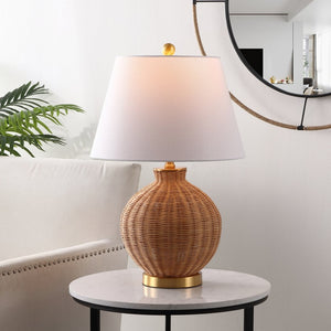 Safavieh NOBUO, 23-Inch Natural Rattan & Brass Table Lamp – Stylish Accent Light for Cozy Spaces & Decor TBL4466A