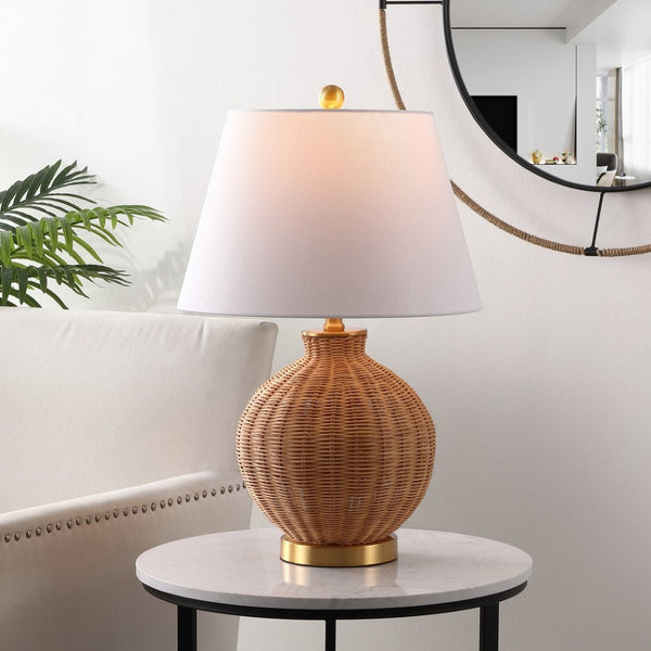Safavieh NOBUO, 23-Inch Natural Rattan & Brass Table Lamp – Stylish Accent Light for Cozy Spaces & Decor TBL4466A