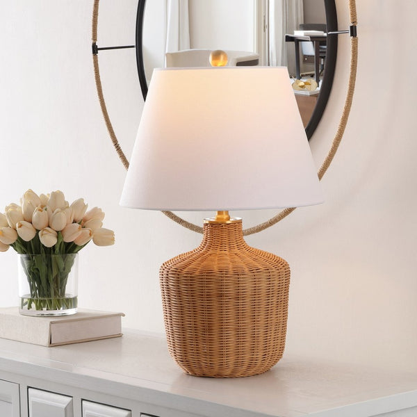 Safavieh SAOLIA, SAOLIA 22-Inch Handwoven Natural Rattan Table Lamp - Coastal & Bohemian Style for Any Room Decor TBL4467A