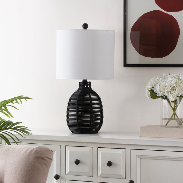 Safavieh OROYA, Handwoven Rattan Table Lamp for Ambient Illumination in Modern and Traditional Interiors Black TBL4473B