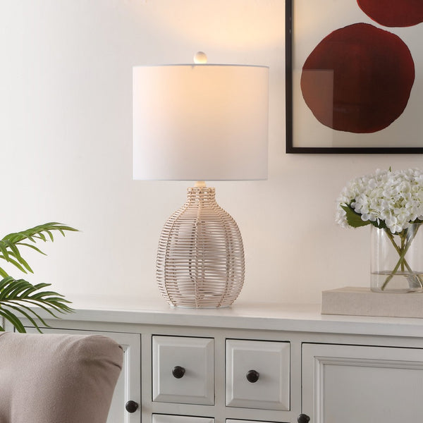 Safavieh OROYA, Handwoven Rattan Table Lamp for Ambient Illumination in Modern and Traditional Interiors Off White TBL4473C