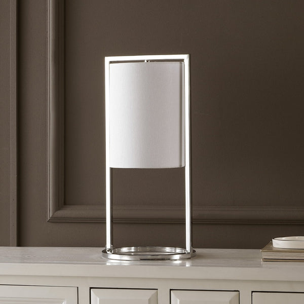 Safavieh TAMIKO, 17.75-Inch Chrome Iron Table Lamp – Modern Minimalist Design for Cozy Ambient Lighting TBL4476B