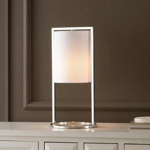 Safavieh TAMIKO, 17.75-Inch Chrome Iron Table Lamp – Modern Minimalist Design for Cozy Ambient Lighting TBL4476B