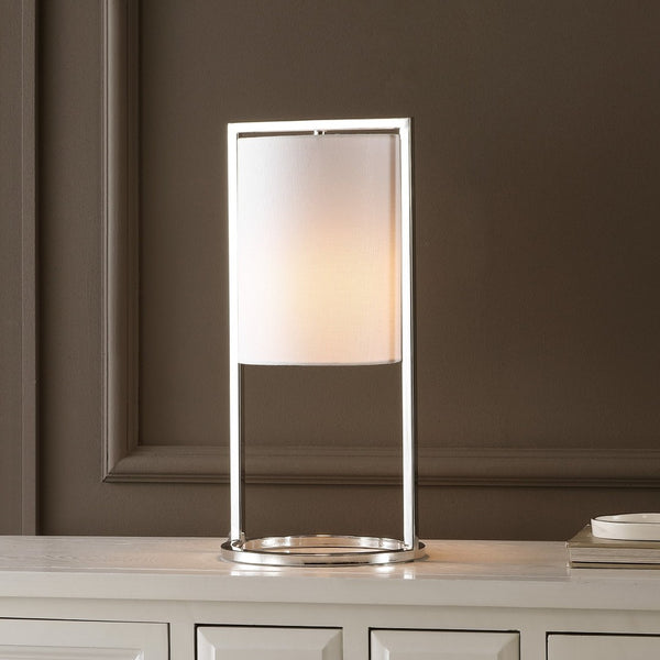 Safavieh TAMIKO, 17.75-Inch Chrome Iron Table Lamp – Modern Minimalist Design for Cozy Ambient Lighting TBL4476B