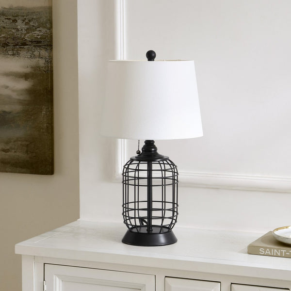 Safavieh PRYCE, 21-Inch Black Iron Table Lamp with Cotton Shade - Elegant Lighting for Any Room Decor TBL4490A