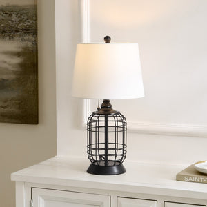 Safavieh PRYCE, 21-Inch Black Iron Table Lamp with Cotton Shade - Elegant Lighting for Any Room Decor TBL4490A
